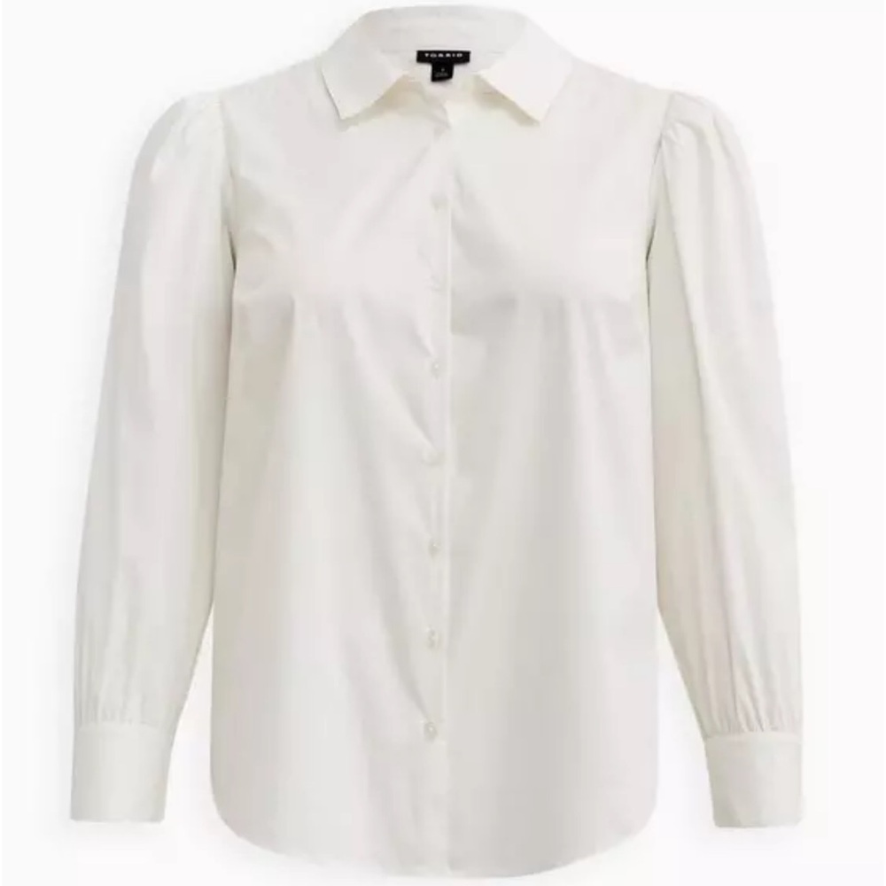 Torrid Poplin Puff Sleeve Button Down Top - Picture 2 of 7